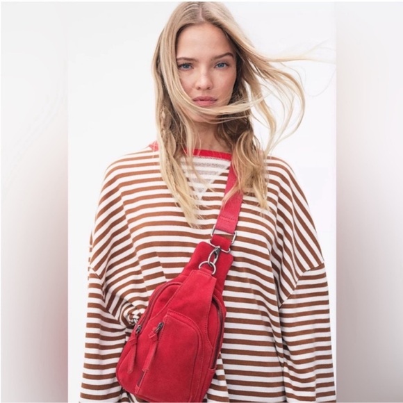 Free People Classic Oversized Striped Crewneck Sweatshirt Coffee Combo - Picture 3 of 9